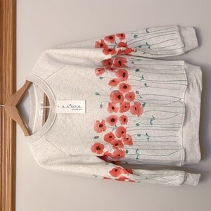 LA SOUL Poppies Sweatshirt Poppy Flowers Women's S Small Floral L.A. SOFT NEW